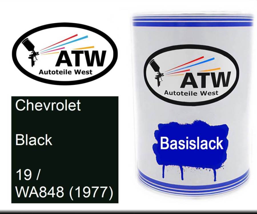 Chevrolet, Black, 19 / WA848 (1977): 500ml Lackdose, von ATW Autoteile West.